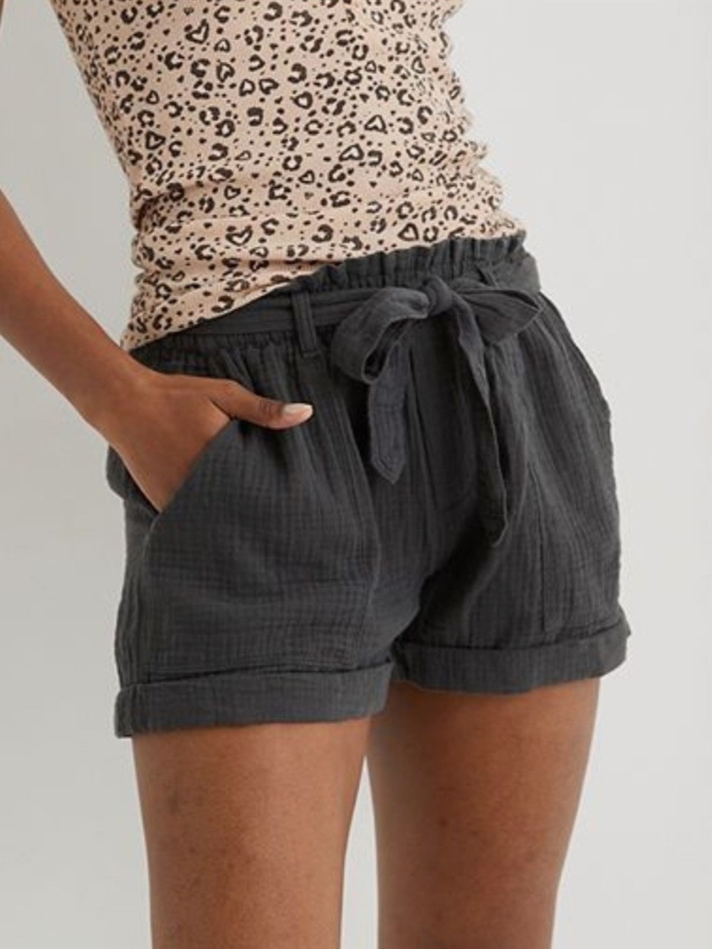 Aerie Camp Gauze Shorts Gray Paperbag Waist Tie Cotton Gauze Women’s Medium